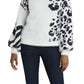 Vince Camuto Women's Animal Print Jacquard Fuzzy Sweater White Size Large