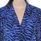 Vince Camuto Women's Animal Impression Smock Sleeve Blouse Blue Size Medium