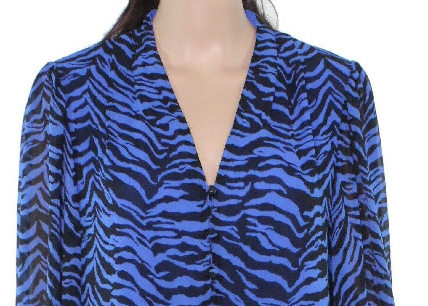 Vince Camuto Women's Animal Impression Smock Sleeve Blouse Blue Size Medium