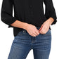 CeCe Women's Ruffle V Neck Blouse Black Size Medium