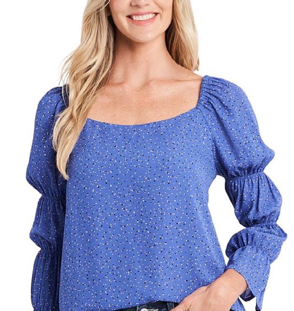 CeCe Women's Dot Tiered Puff Sleeve Blouse Blue Size X-Large