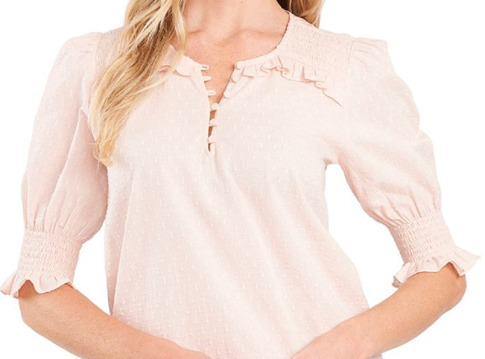 CeCe Women's Clip Dot Puff Sleeve Blouse Pink Size Large