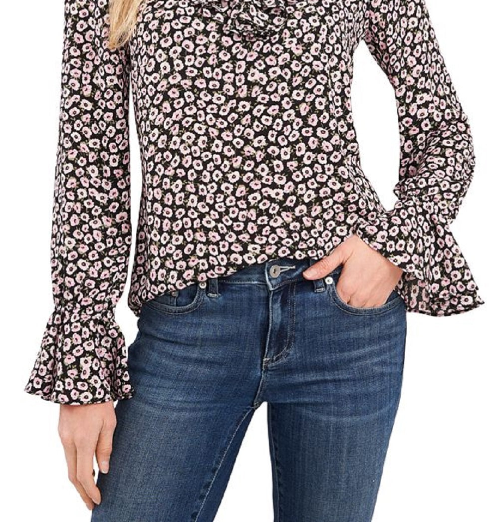 CeCe Women's Floral Ruffled Blouse Pink Size X-Small