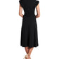 CeCe Women's Cotton Blend Belted Pleated Pullover Style Flutter Sleeve V Neck Midi Evening Fit Flare Dress Black Size Large