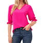 CeCe Women's Ruffle V Neck Blouse Pink Size Large