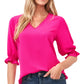 CeCe Women's Ruffle V Neck Blouse Pink Size Large