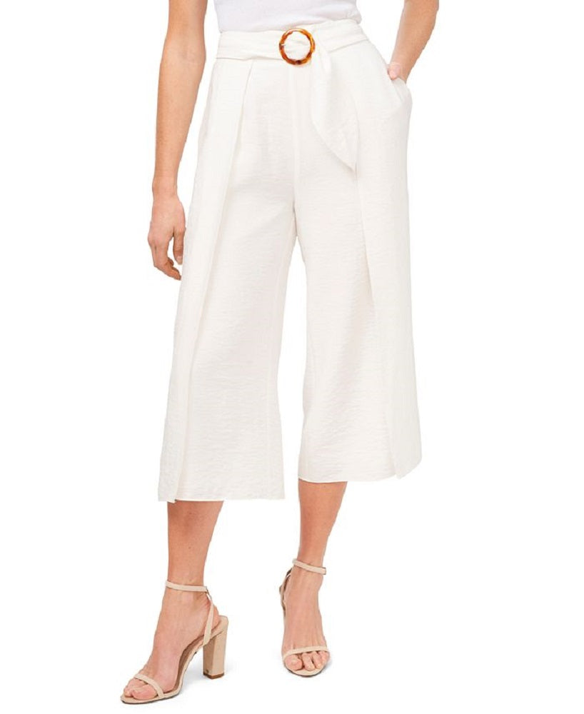 CeCe Women's Wide Leg Belted Waist Cropped Culotte Pants Beige Size 4