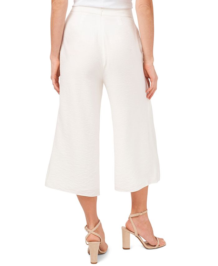 CeCe Women's Wide Leg Belted Waist Cropped Culotte Pants Beige Size 4
