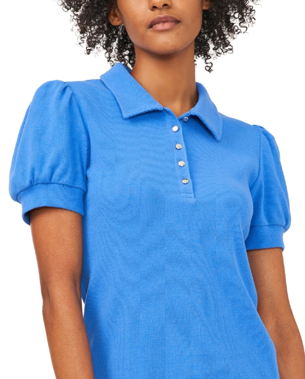 Riley & Rae Women's Tobi Puff Sleeve Polo Shirt Blue Size Medium