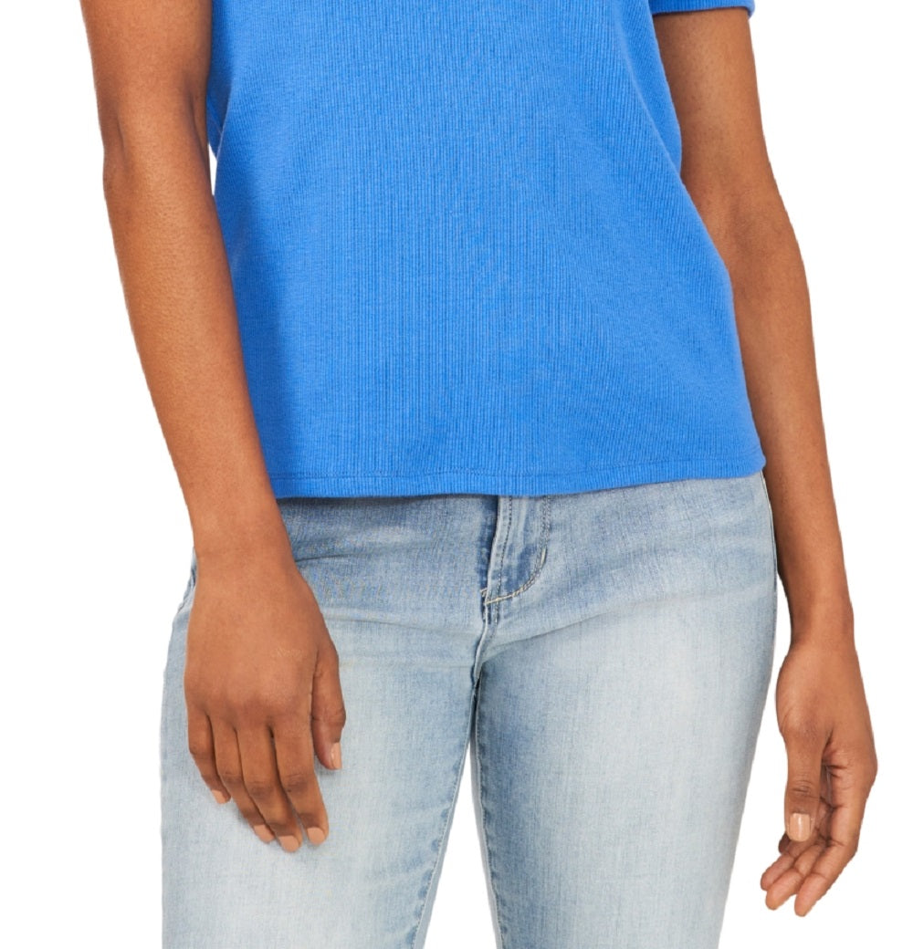 Riley & Rae Women's Tobi Puff Sleeve Polo Shirt Blue Size Medium