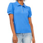 Riley & Rae Women's Tobi Puff Sleeve Polo Shirt Blue Size Medium