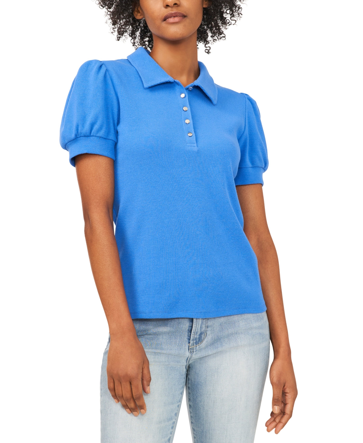 Riley & Rae Women's Tobi Puff Sleeve Polo Shirt Blue Size Medium