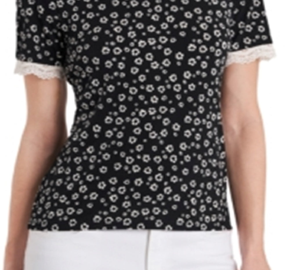 Riley & Rae Women's Perry Ditsy Print Lace Cuff Top Black Size X-Small