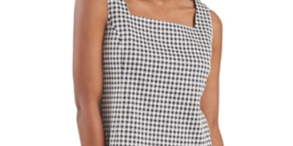 Riley & Rae Women's Check Sleeveless Square Neck Top Black Size Medium