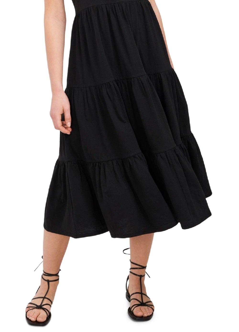 Riley & Rae Women's Lacey Tiered Puff Sleeve Dress Black Size Small