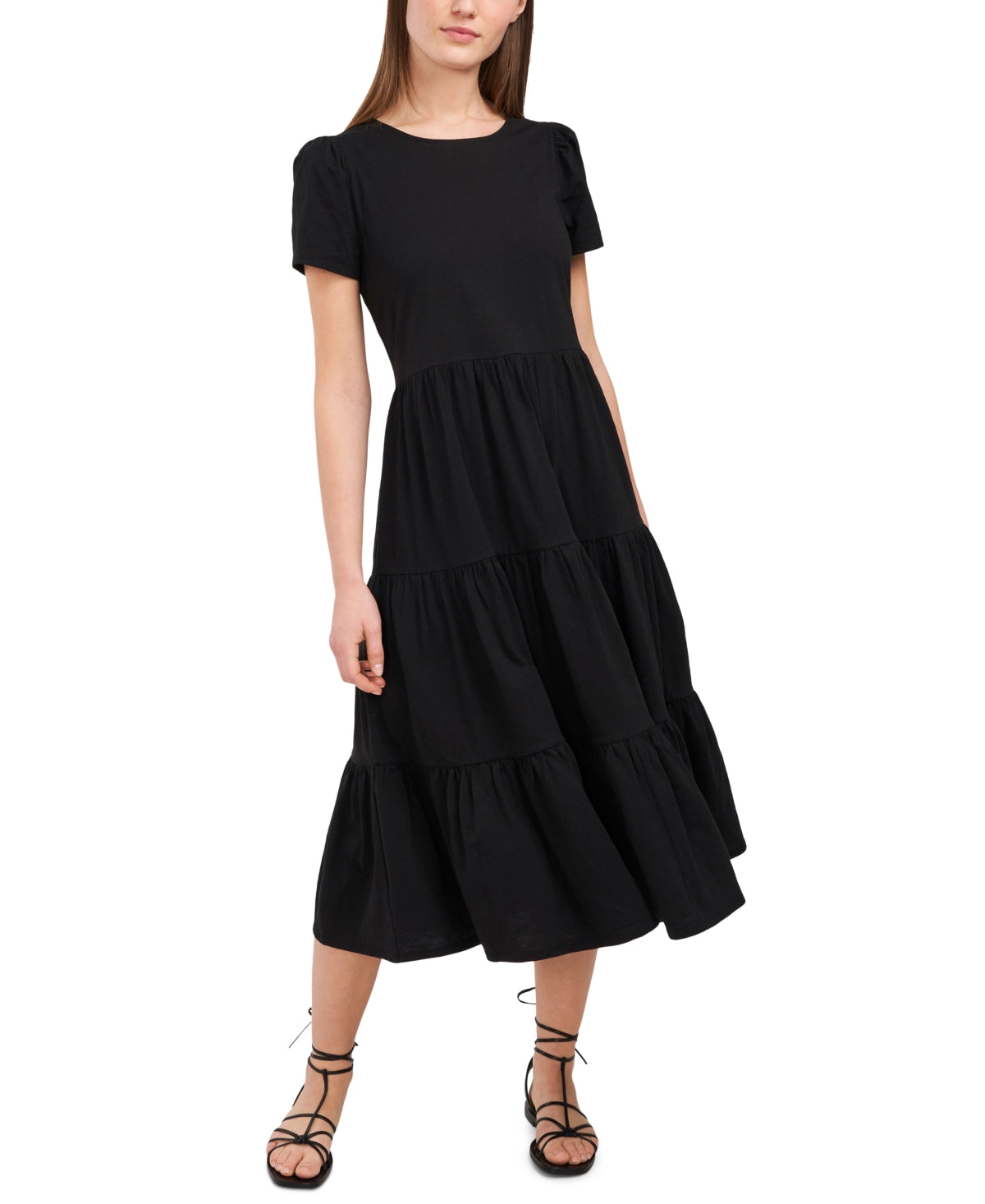Riley & Rae Women's Lacey Tiered Puff Sleeve Dress Black Size Small