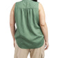 Vince Camuto Women's Pleated Sleeveless V Neck Top Green Size 2X