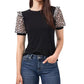 CeCe Women's Mixed Media Puff Sleeve Crepe T-Shirt Black Size Medium