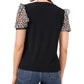 CeCe Women's Mixed Media Puff Sleeve Crepe T-Shirt Black Size Medium