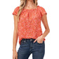 CeCe Women's Square Neck Floral Print Blouse Orange Size X-Large