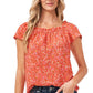 CeCe Women's Square Neck Floral Print Blouse Orange Size X-Large