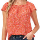 CeCe Women's Square Neck Floral Print Blouse Orange Size X-Large