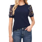 CeCe Women's Scattered Ditsy Puff Sleeve Mixed Media Top Blue Size Large