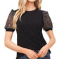 CeCe Women's Stretch Ruffled Pull Over Style Short Sleeve Crew Neck Wear To Work Top Black Size Small