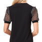 CeCe Women's Stretch Ruffled Pull Over Style Short Sleeve Crew Neck Wear To Work Top Black Size Small