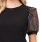 CeCe Women's Stretch Ruffled Pull Over Style Short Sleeve Crew Neck Wear To Work Top Black Size Small