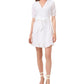 1.STATE Women's Embroidered Ruffled Eyelet Self Tie Belt Lined Zippe Floral Elbow Sleeve Surplice Neckline Short Party Faux Wrap Dress White