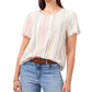 Vince Camuto Women's Stripe Short Sleeve Linen Blend Top White Size Large