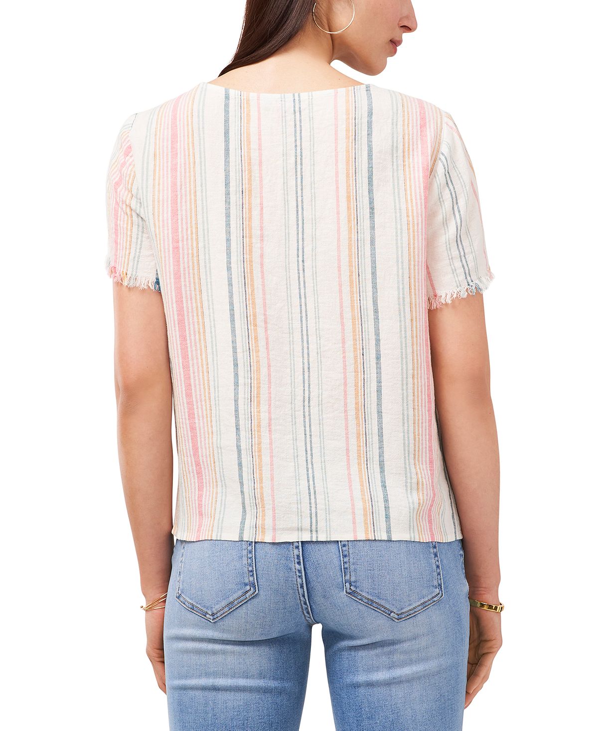 Vince Camuto Women's Stripe Short Sleeve Linen Blend Top White Size Large
