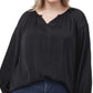 Vince Camuto Women's Keyhole Rumple Satin Blouse Black Size 2X