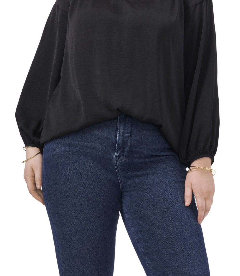 Vince Camuto Women's Keyhole Rumple Satin Blouse Black Size 2X