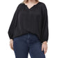 Vince Camuto Women's Keyhole Rumple Satin Blouse Black Size 2X