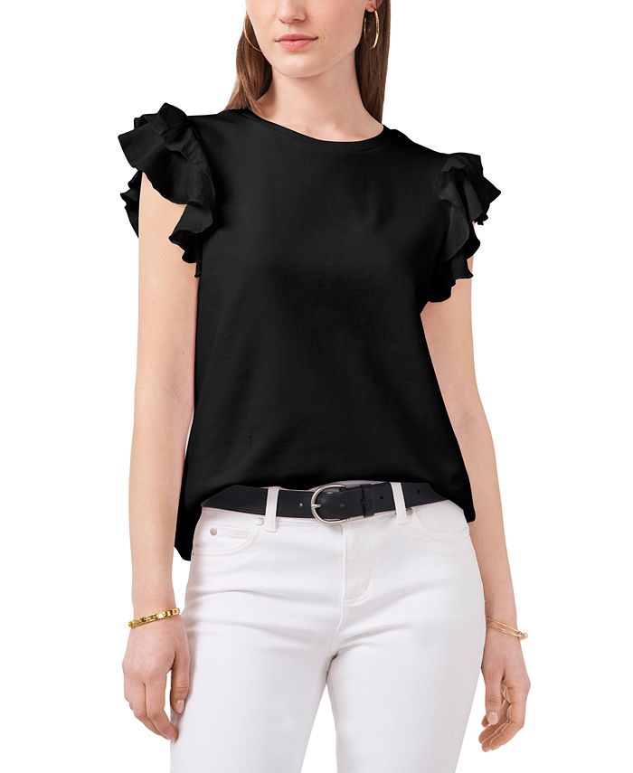 Vince Camuto Women's Tiered Ruffled Sleeve T-Shirt Black Size X-Large