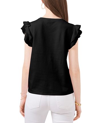 Vince Camuto Women's Tiered Ruffled Sleeve T-Shirt Black Size X-Large
