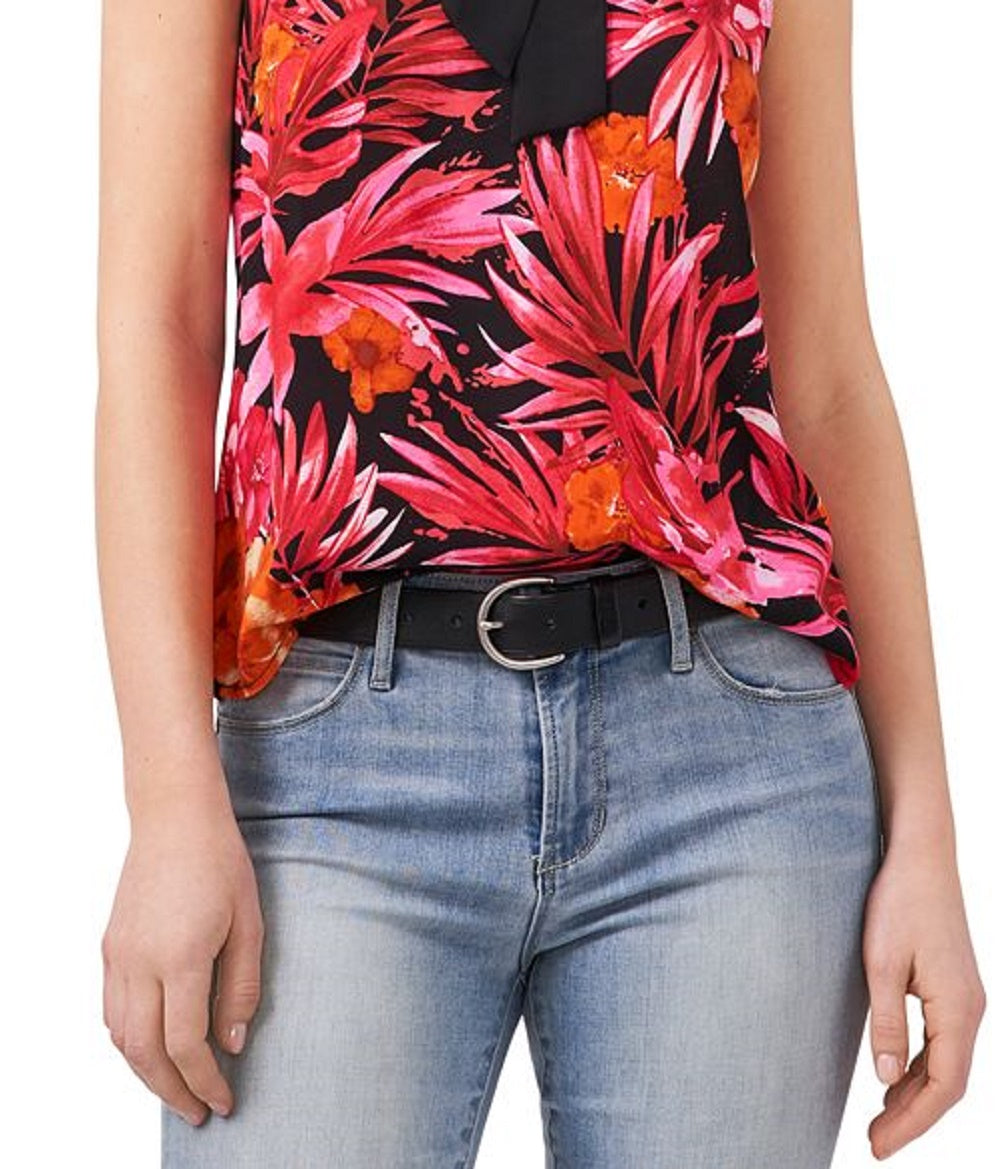 Riley & Rae Women's Tropical Print Tie Neck Blouse Red Size X-Small