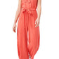 Riley & Rae Women's Coral Zippered Ruched Tie Belt Sleeveless Sweetheart Neckline Wide Leg Jumpsuit Orange Size 8
