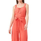 Riley & Rae Women's Coral Zippered Ruched Tie Belt Sleeveless Sweetheart Neckline Wide Leg Jumpsuit Orange Size 8
