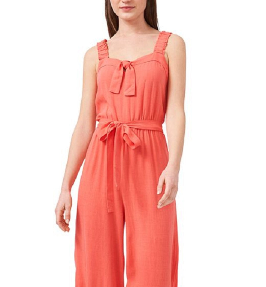 Riley & Rae Women's Coral Zippered Ruched Tie Belt Sleeveless Sweetheart Neckline Wide Leg Jumpsuit Orange Size 8