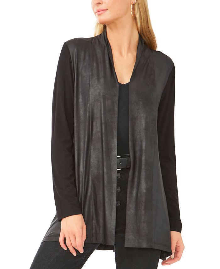 Vince Camuto Women's Drape Front Faux Leather Cardigan Grey Size Small