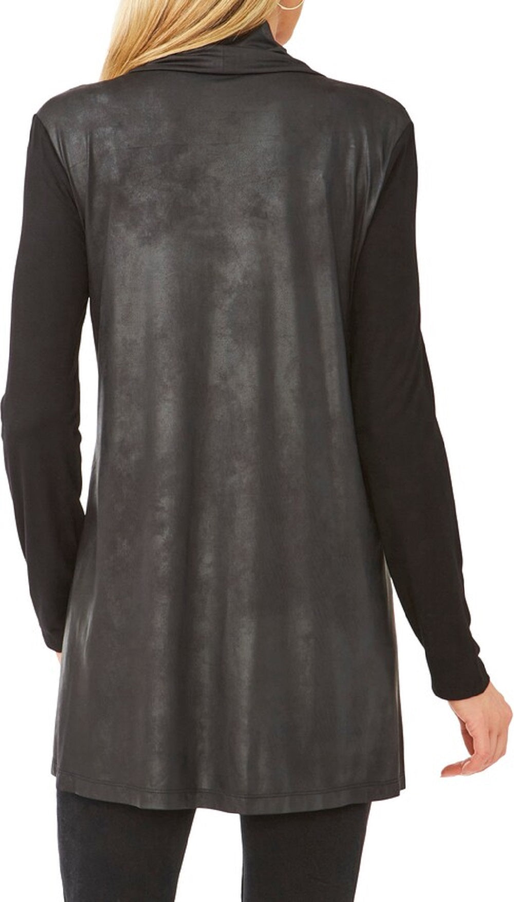 Vince Camuto Women's Drape Front Faux Leather Cardigan Grey Size Small