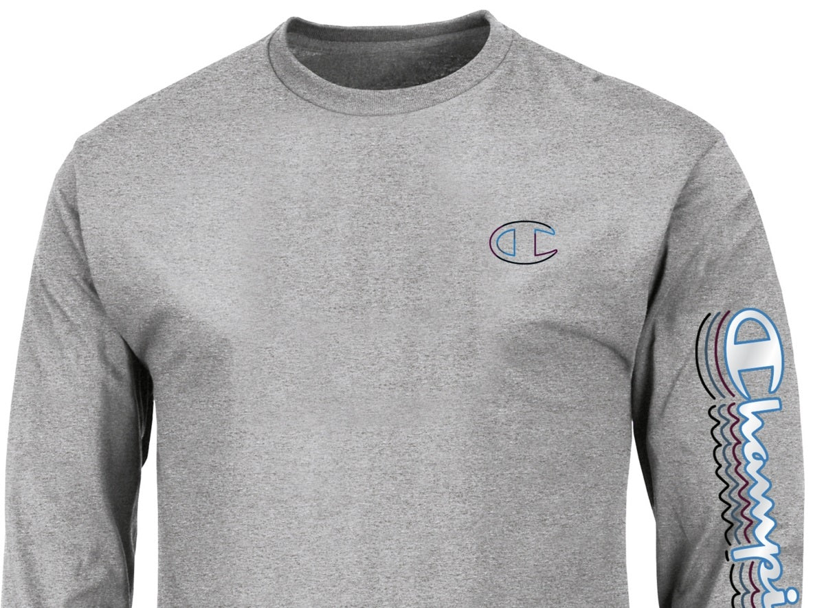 Champion Men's Graphic Logo Long Sleeve T-Shirt Gray Size Medium