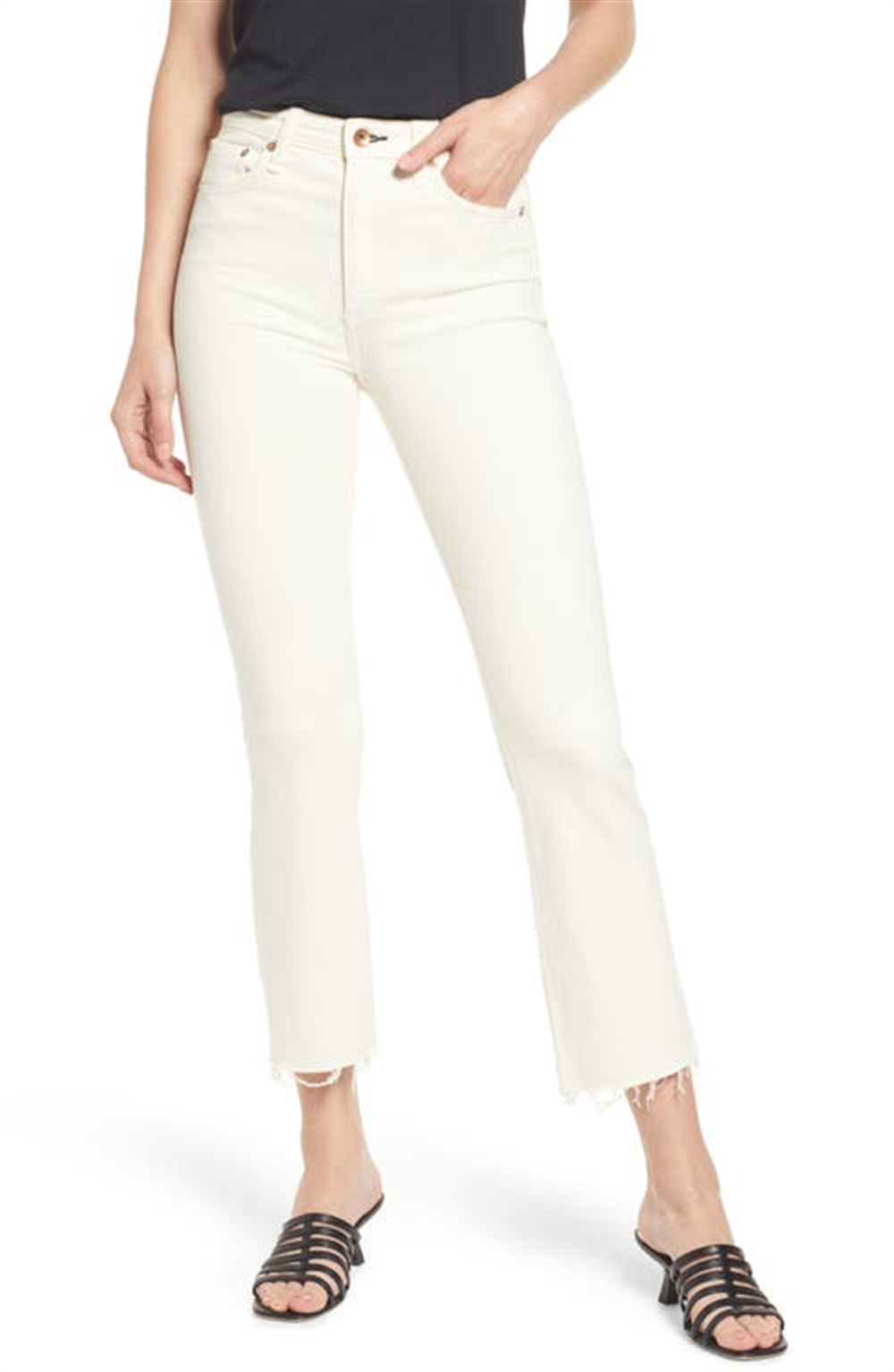 rag & bone Nina High Waist Raw Hem Ankle Flare Jeans in Naturalecr , Size 23