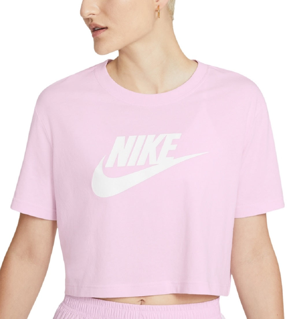 Nike Women's Sportswear Cotton Logo Cropped T-Shirt Pink Size Small