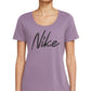 Nike Women's Dri Fit Script Logo Training T Shirt Purple Size Medium