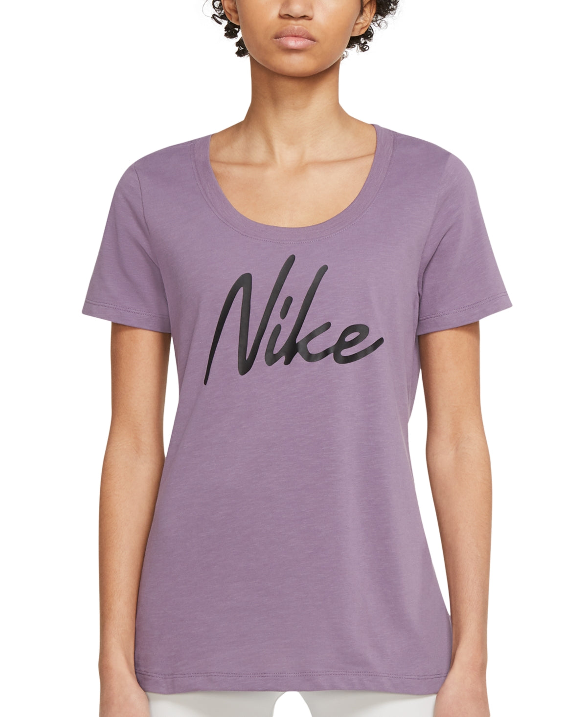 Nike Women's Dri Fit Script Logo Training T Shirt Purple Size Large