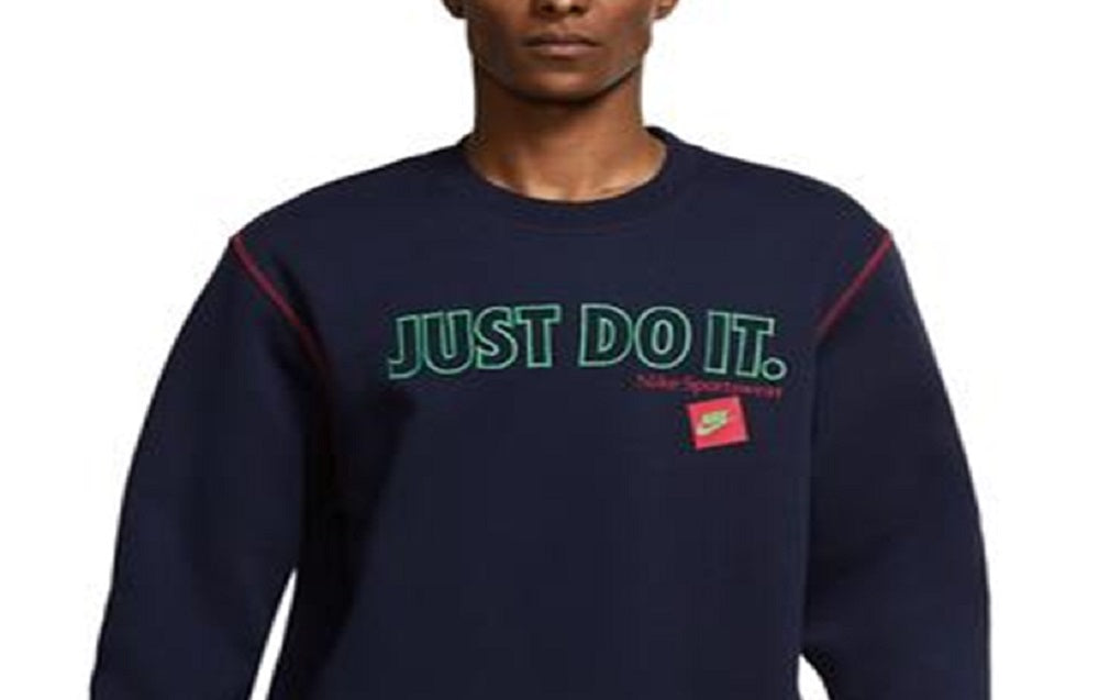 Nike Men's Just Do It Crewneck Fleece Sweatshirt Blue Size Medium